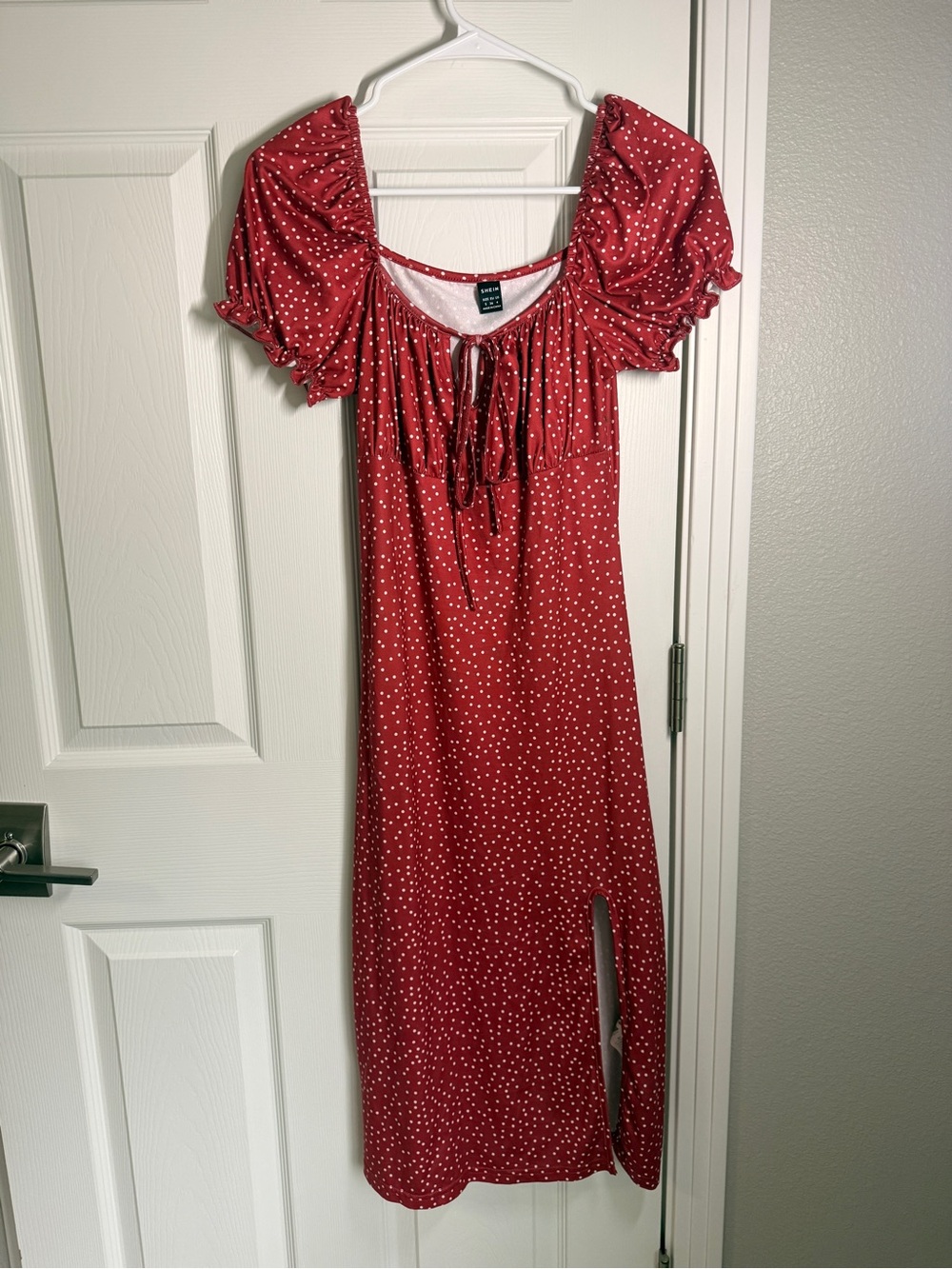 3/$15 Red Polka Dot Midi Dress with Puff Sleeves milkmaid dress